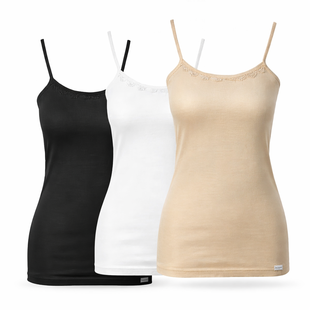 Pack of 3 Premium Cotton Camisoles – Soft, Stretchable & Breathable